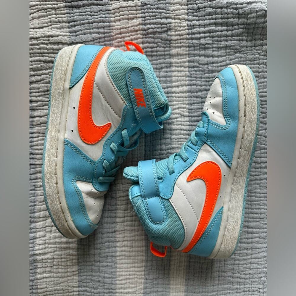 Nike Court Borough Mid 2 All Day Play Sneakers Blue Orange Kids Sz 2Y HF4792-407